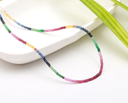 Multi Precious Faceted Beads 925 Sterling Silver Necklace