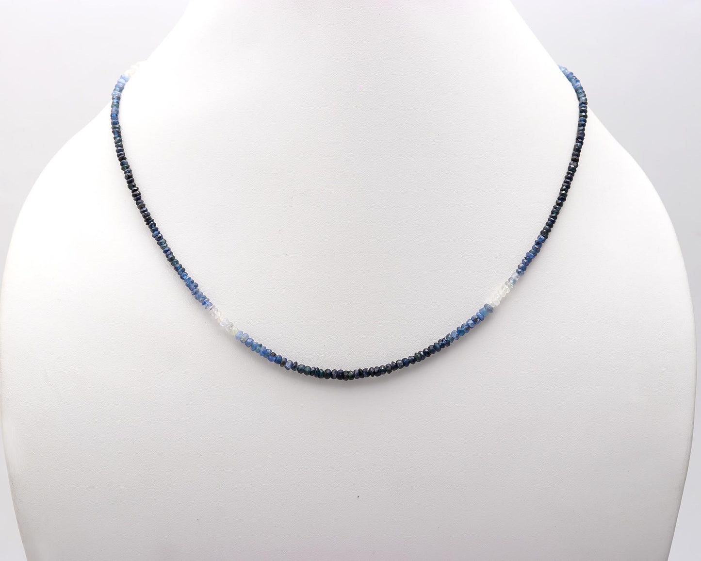 925 Sterling Silver Blue 3 - 3.5 mm Shaded Rondelle Sapphire Necklace