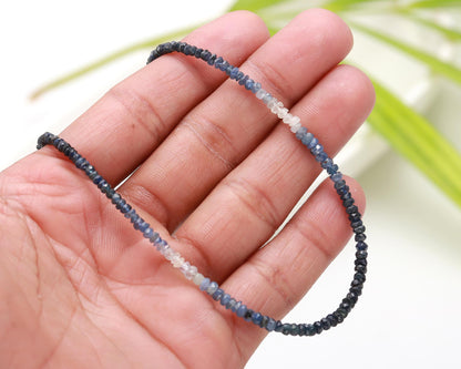 925 Sterling Silver Blue 3 - 3.5 mm Shaded Rondelle Sapphire Necklace