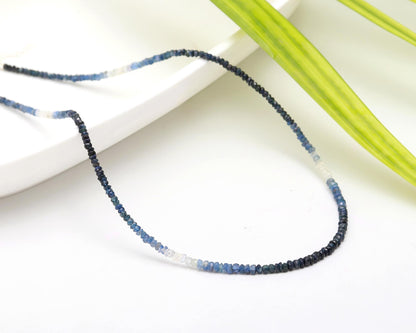 925 Sterling Silver Blue 3 - 3.5 mm Shaded Rondelle Sapphire Necklace