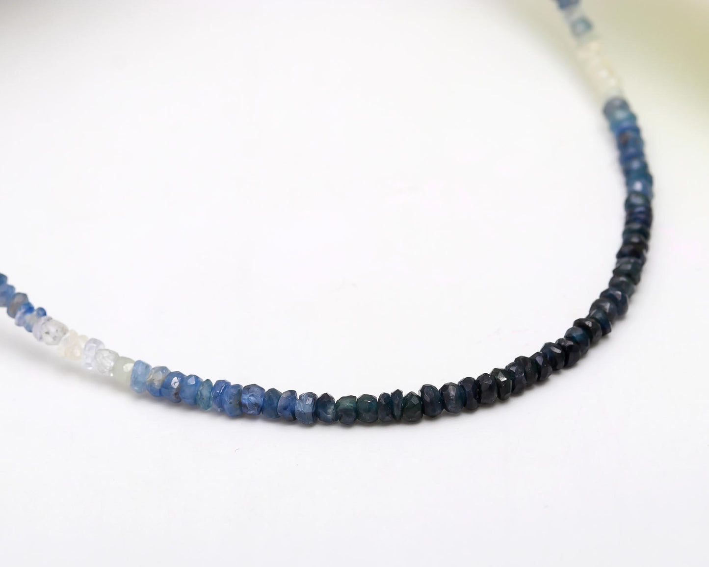 925 Sterling Silver Blue 3 - 3.5 mm Shaded Rondelle Sapphire Necklace