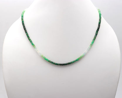 925 Sterling Silver 3 - 4 mm Shaded Emerald 16 Inches Necklace