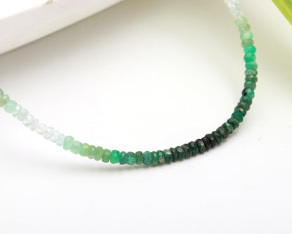 925 Sterling Silver 3 - 4 mm Shaded Emerald 16 Inches Necklace