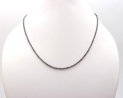 Black Diamond Faceted Rondelle Bead Sterling Silver Necklace