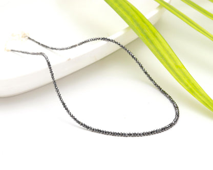 Black Diamond Faceted Rondelle Bead Sterling Silver Necklace