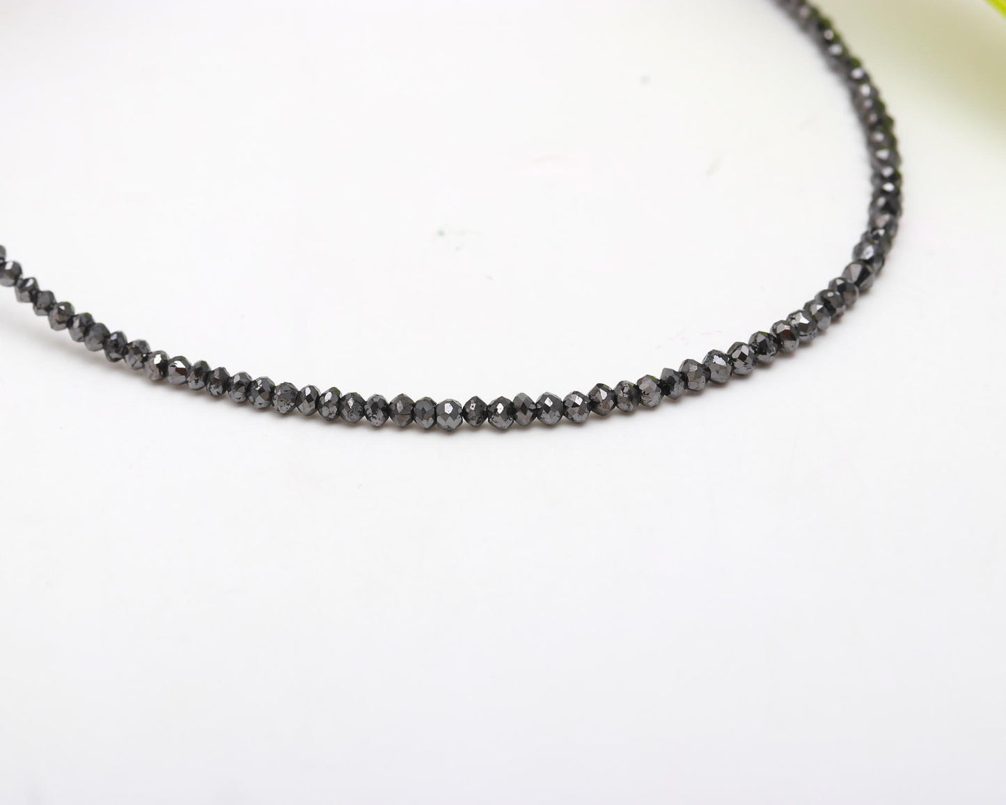 Black Diamond Faceted Rondelle Bead Sterling Silver Necklace