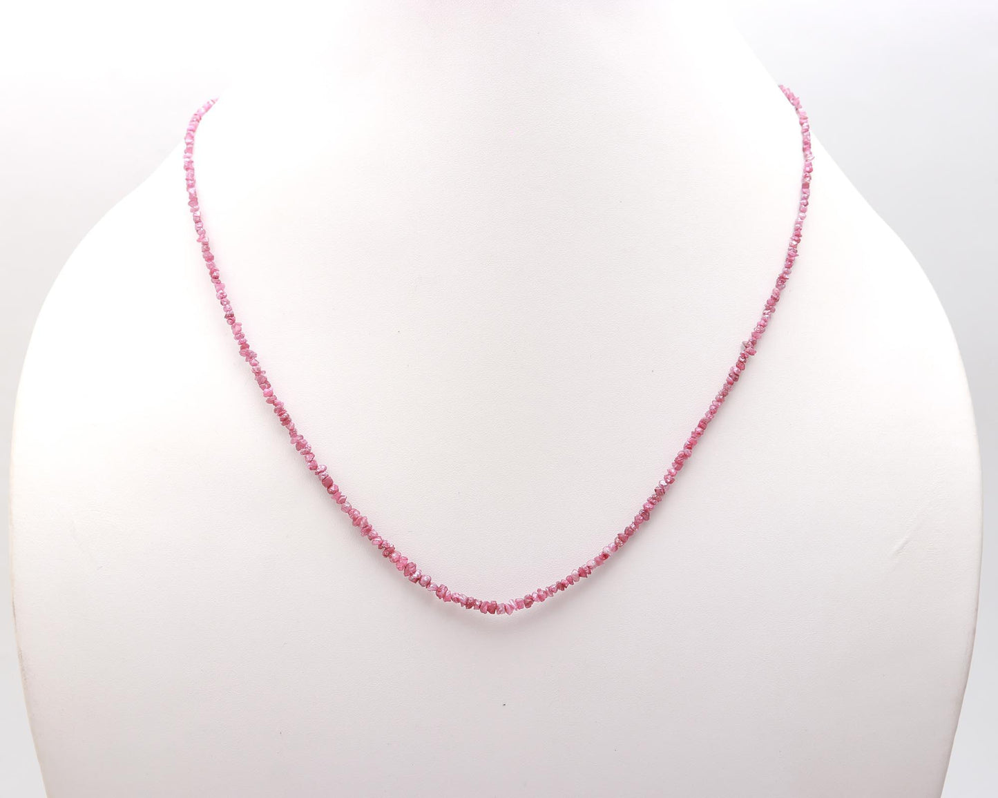 925 Sterling Silver Pink Uncut Nugget 2 - 3 mm Diamond Necklace