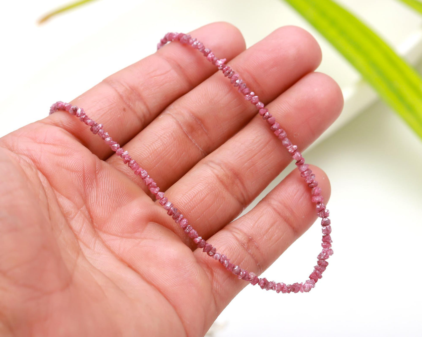 925 Sterling Silver Pink Uncut Nugget 2 - 3 mm Diamond Necklace