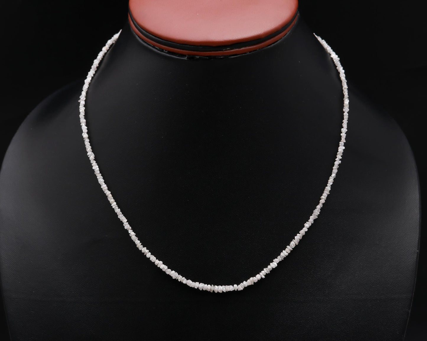 925 Sterling Silver White Raw Rough 2 - 3 mm Diamond 16 Inches Necklace