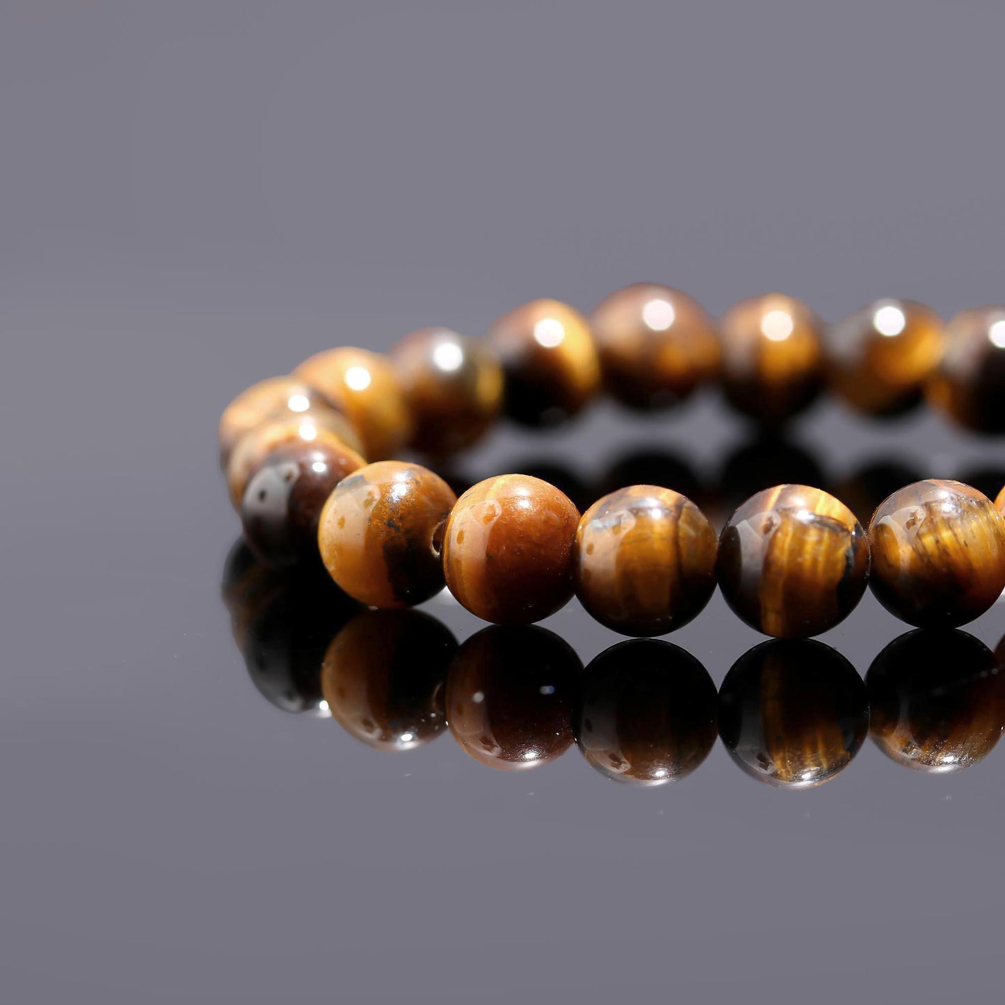 Tiger's Eye Natural Smooth Round Gemstone Beaded Bracelet