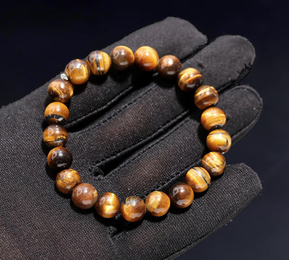 Tiger's Eye Natural Smooth Round Gemstone Beaded Bracelet