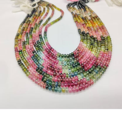 100% Natural Multi Tourmaline Gemstone Rondelle Beads 4 mm Smooth 12 Inches Strands