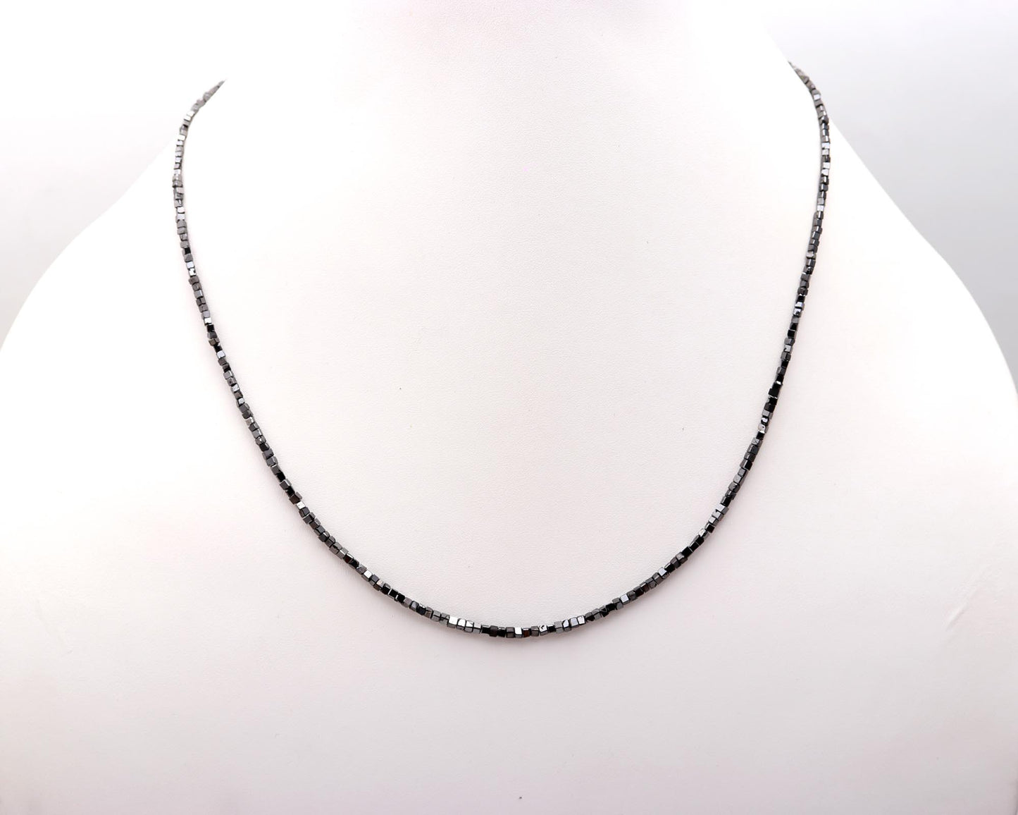 Black Diamond Faceted 1.5 - 2.5 mm Cube Silver 16 Inch Necklace