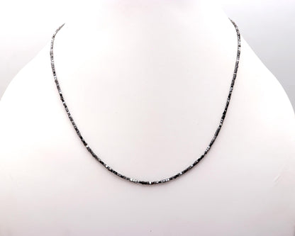 Black Diamond Faceted 1.5 - 2.5 mm Cube Silver 16 Inch Necklace