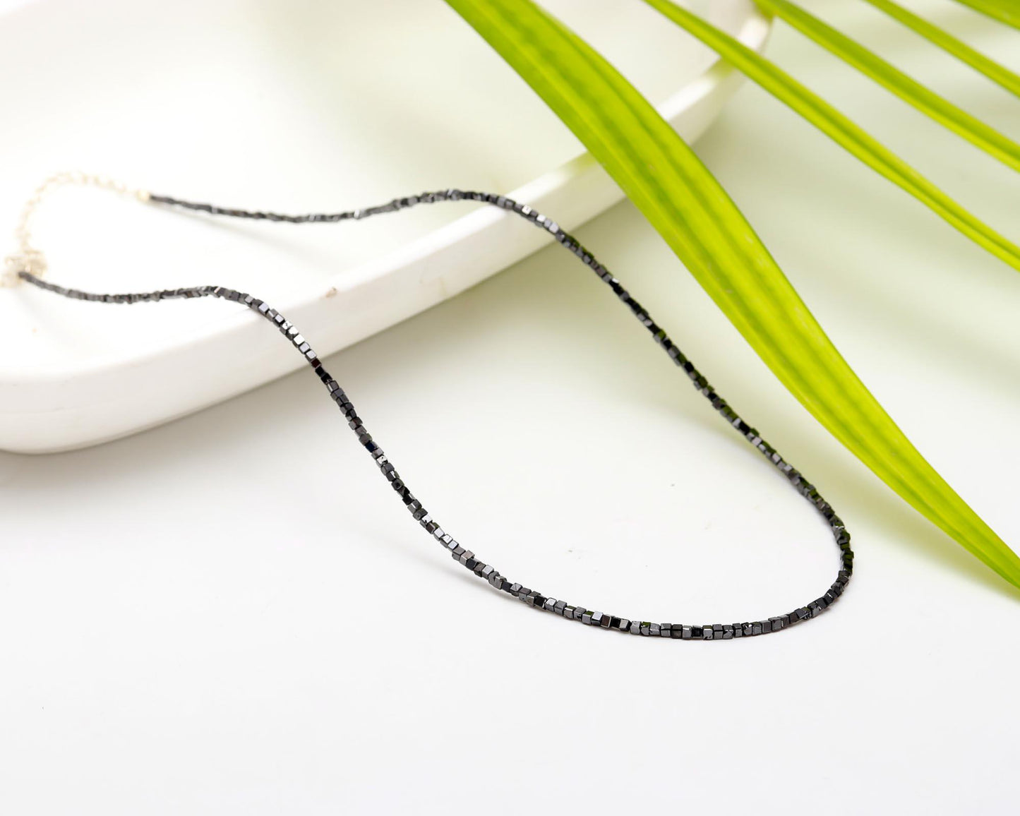 Black Diamond Faceted 1.5 - 2.5 mm Cube Silver 16 Inch Necklace