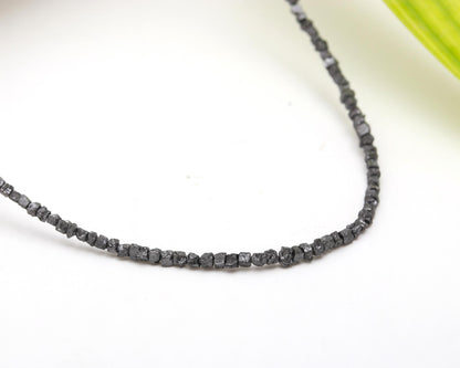 925 Sterling Silver Raw Rough Black 1.5 - 2.5 mm Diamond Cube Necklace