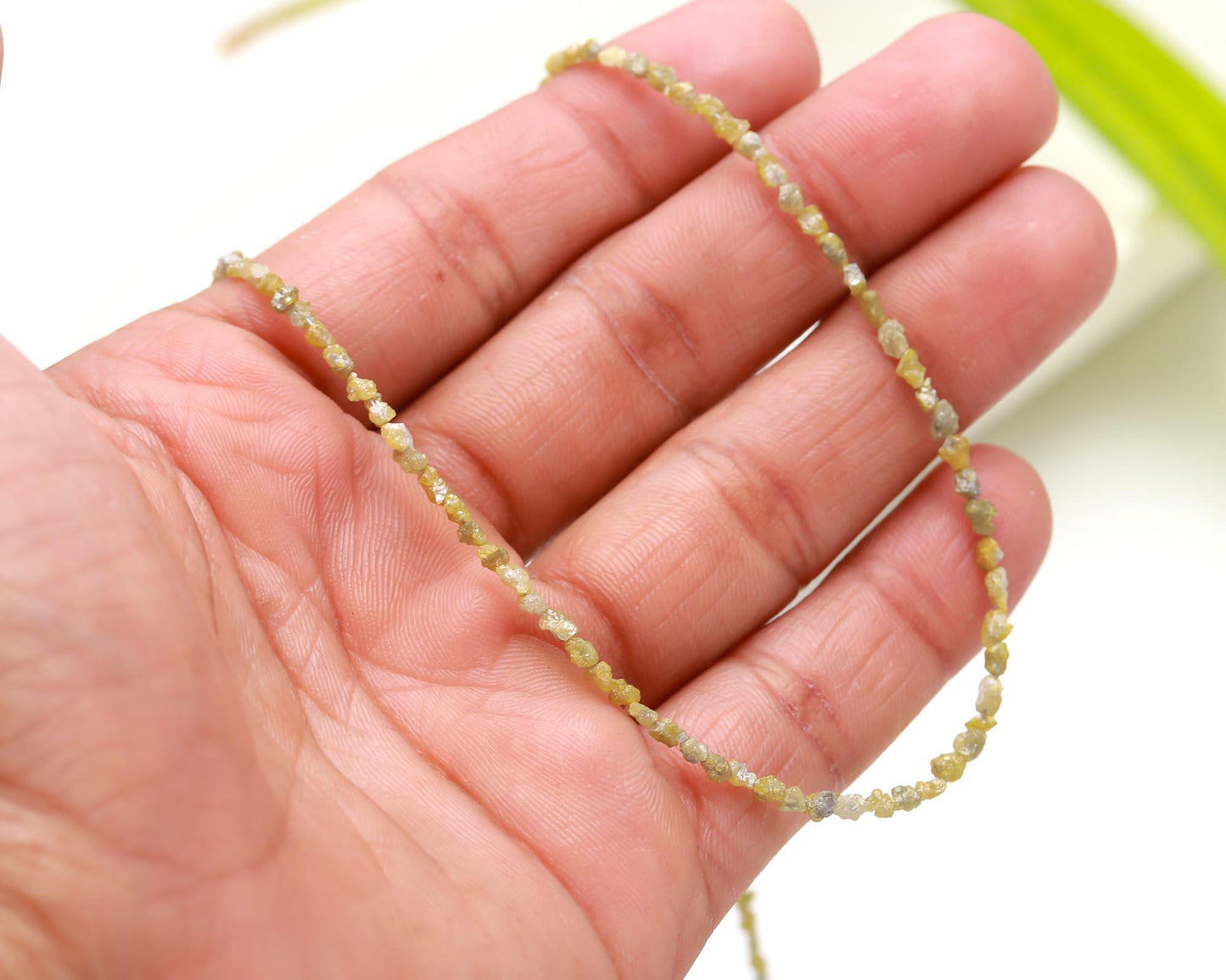 Yellow Raw Rough Diamond Bead Sterling Silver Necklace