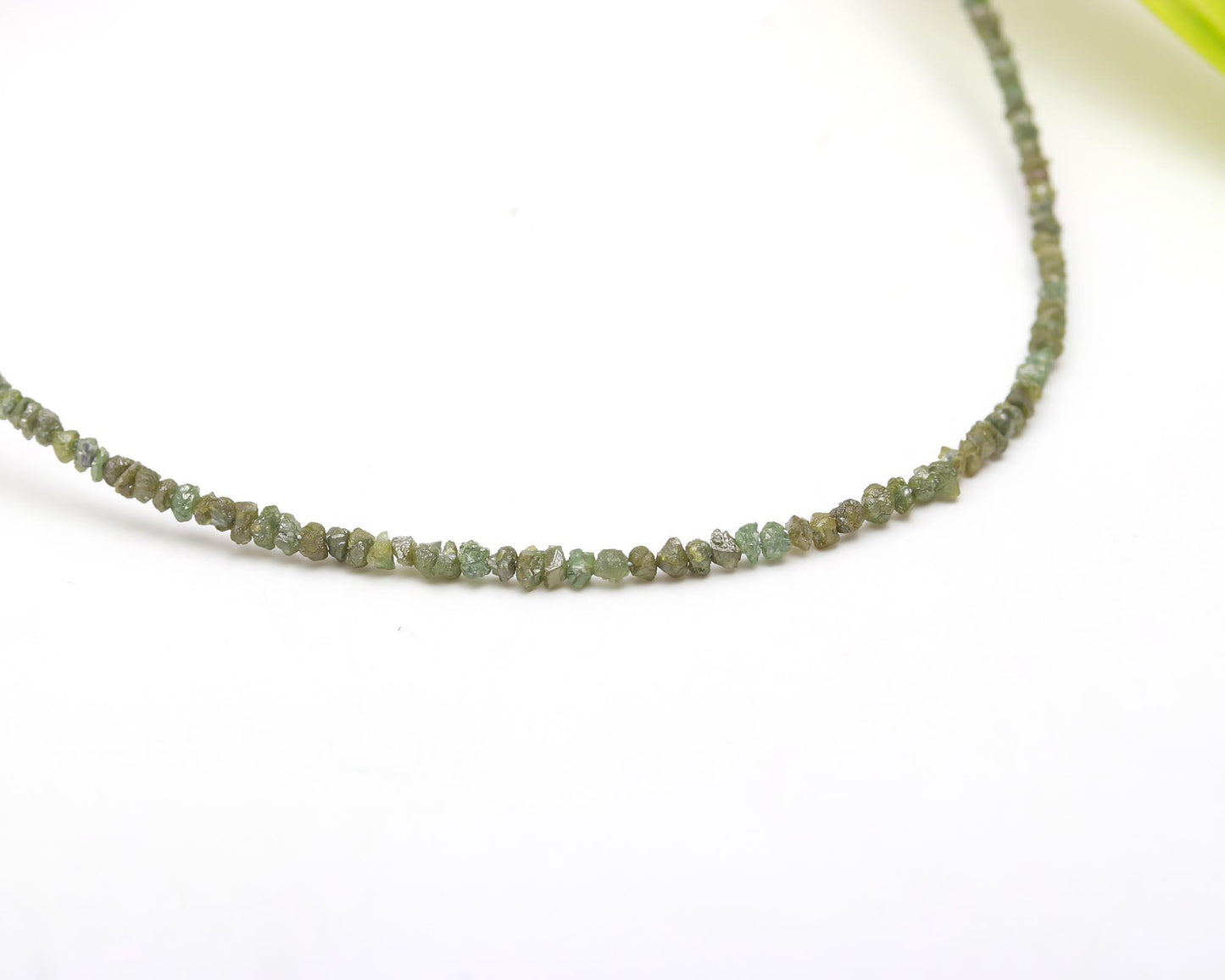 925 Sterling Silver Green Uncut 2 - 3 mm Diamond Nugget Bead Necklace