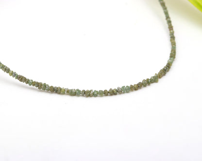 925 Sterling Silver Green Uncut 2 - 3 mm Diamond Nugget Bead Necklace