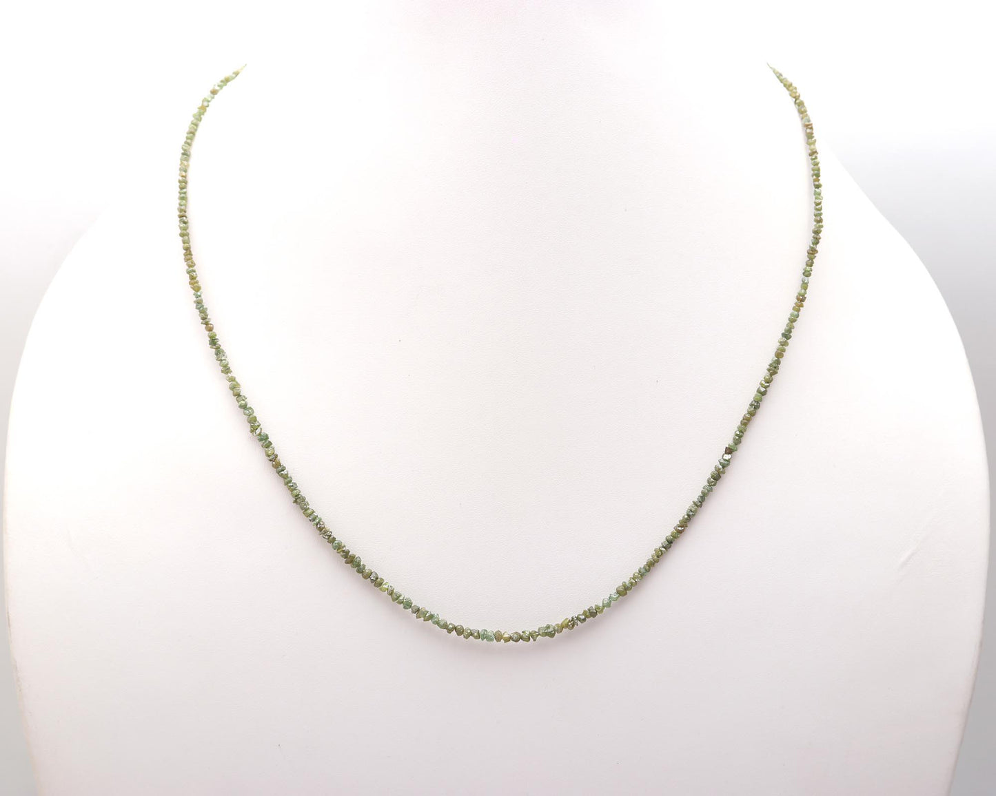 925 Sterling Silver Green Uncut 2 - 3 mm Diamond Nugget Bead Necklace