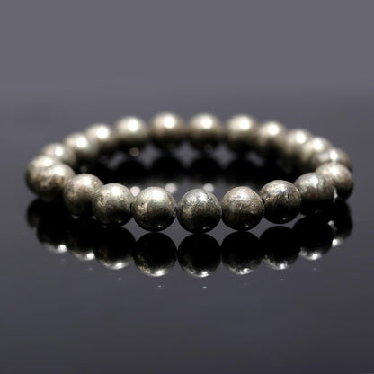 Pyrite Beads Genuine Natural Grade 8 mm Top Grade Round 7 Inches Bracelet