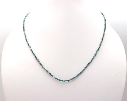 925 Sterling Silver Blue Uncut 2 - 3 mm Diamond 16 Inches Necklace