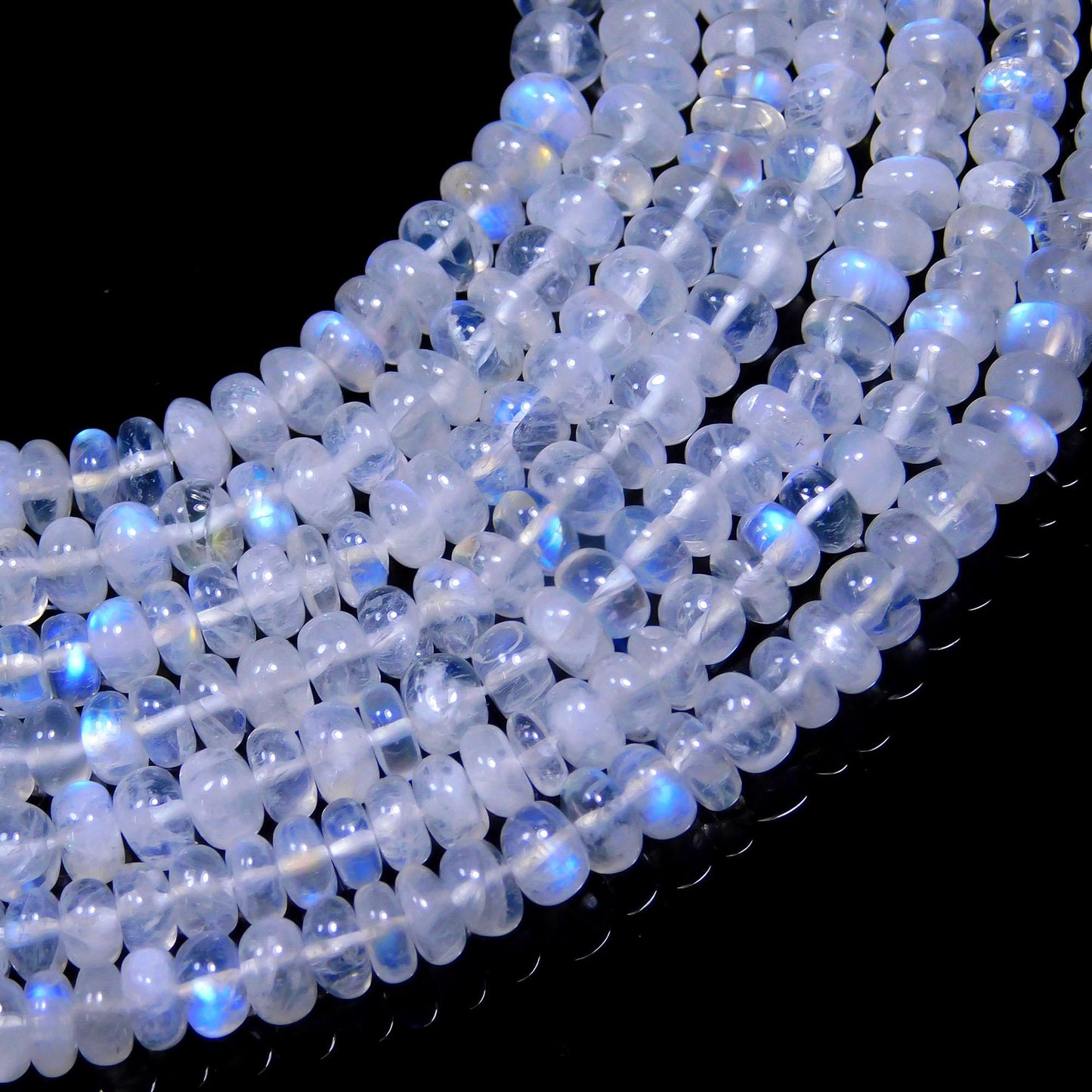 Rainbow Moonstone Beads Blue Flashy Smooth Rondelle Moonstone Bead