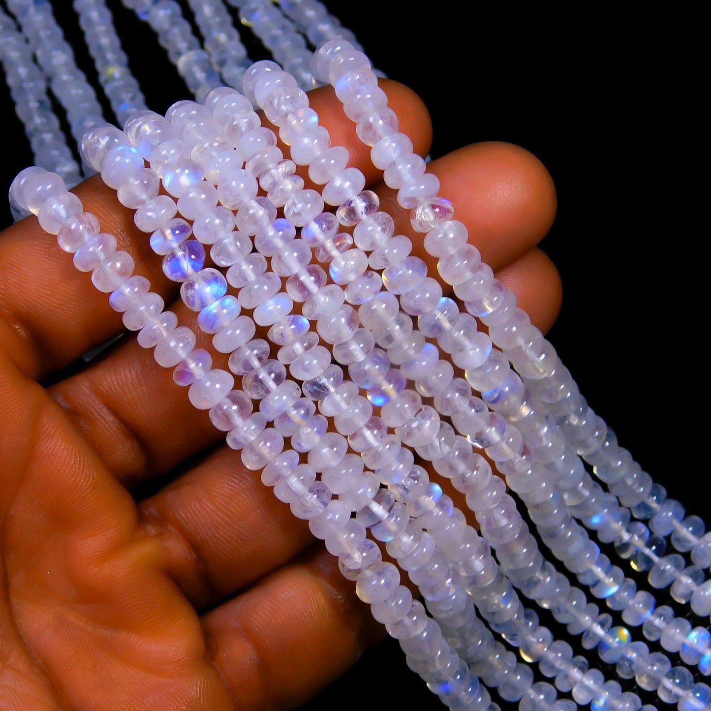 Rainbow Moonstone Beads Blue Flashy Smooth Rondelle Moonstone Bead