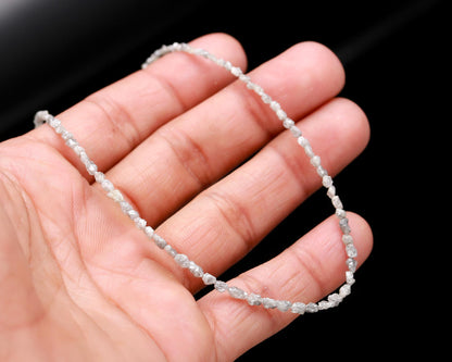 Gray Tumble Uncut Diamond Bead Raw Rough Diamond Silver Necklace