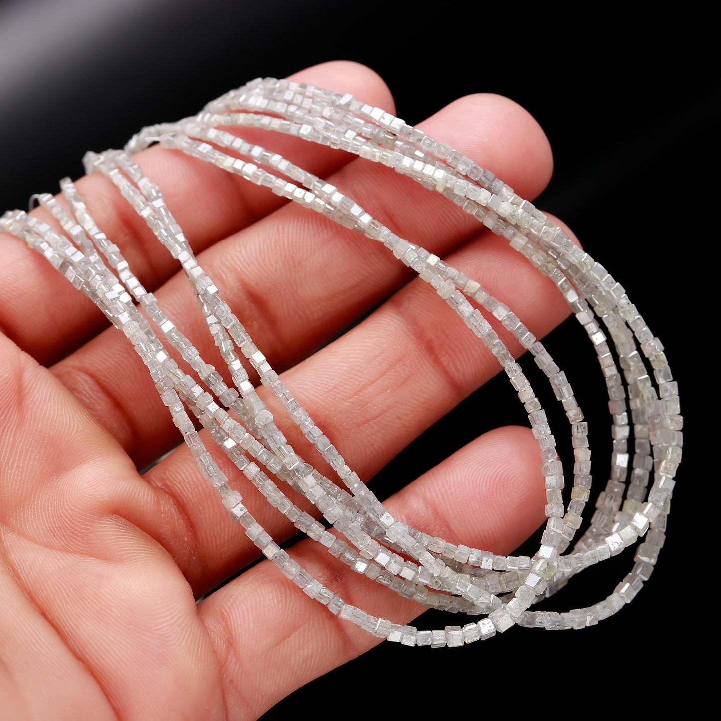 White Diamond Faceted 1.5- 2.5 mm Box Cube Natural Strands For Jewelry Making