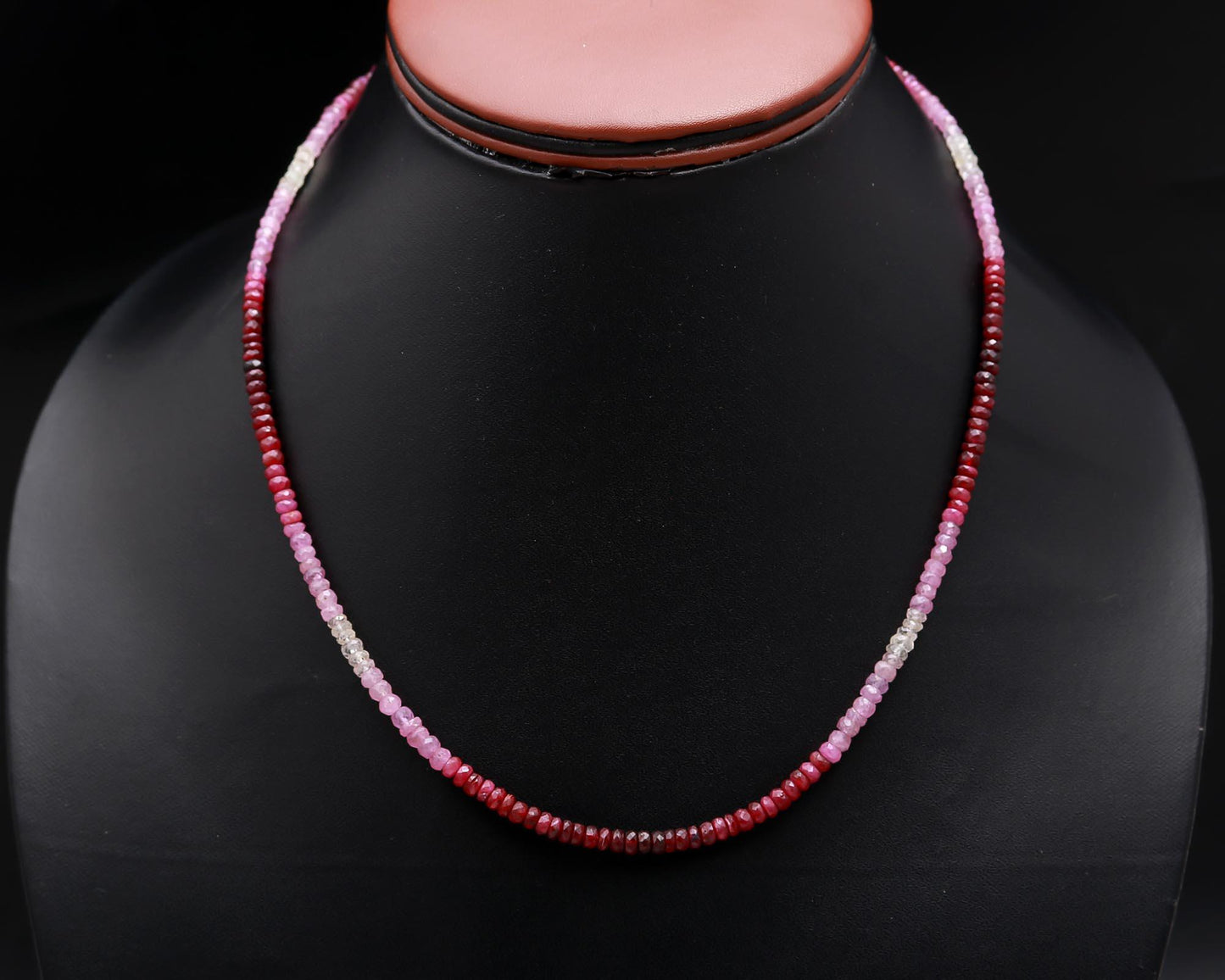 Ruby Shaded Faceted Gemstone Beads Silver Necklace