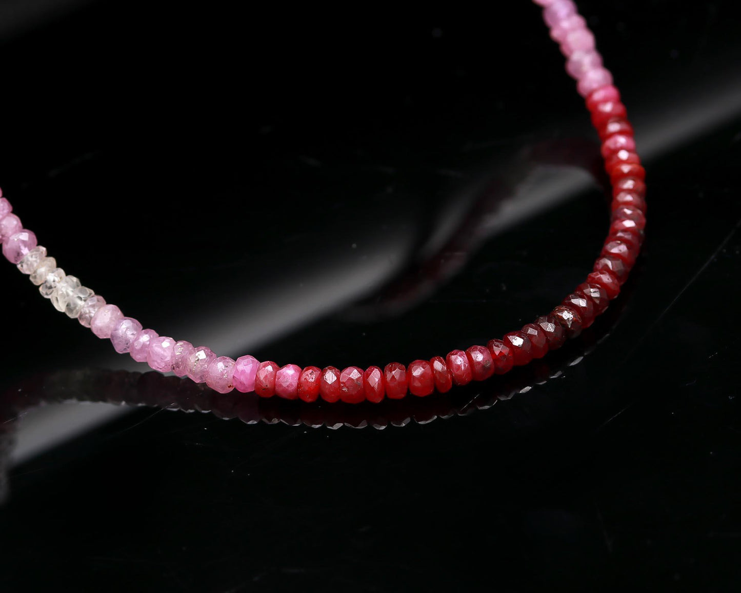 Ruby Shaded Faceted Gemstone Beads Silver Necklace