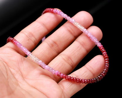 Ruby Shaded Faceted Gemstone Beads Silver Necklace