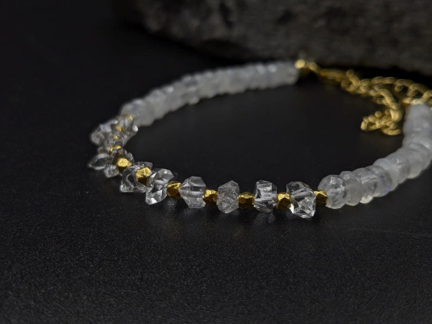 Rainbow Moonstone & Herkimer Diamond Bracelet