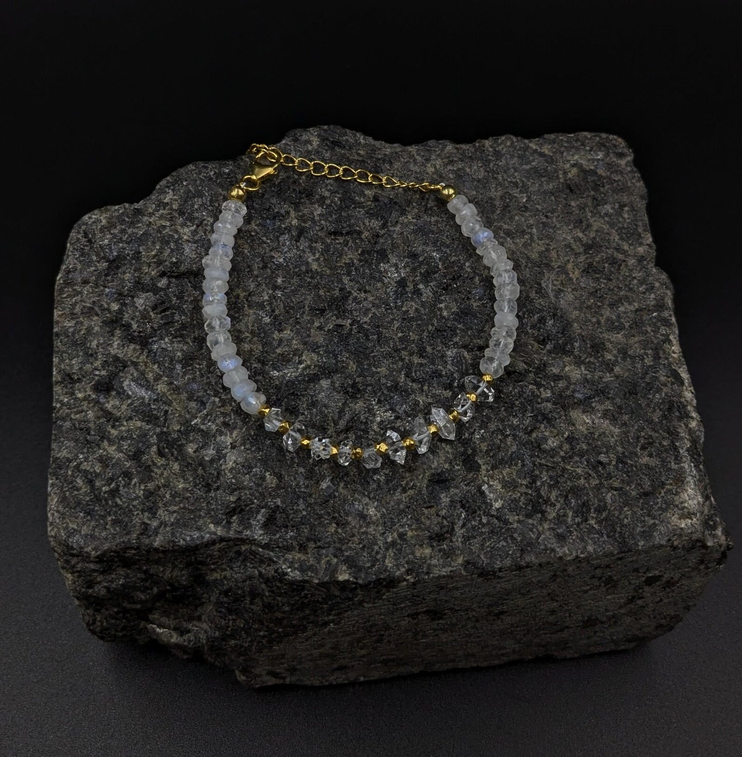 Rainbow Moonstone & Herkimer Diamond Bracelet