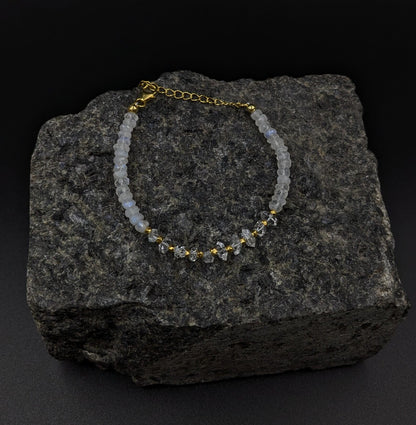 Rainbow Moonstone & Herkimer Diamond Bracelet
