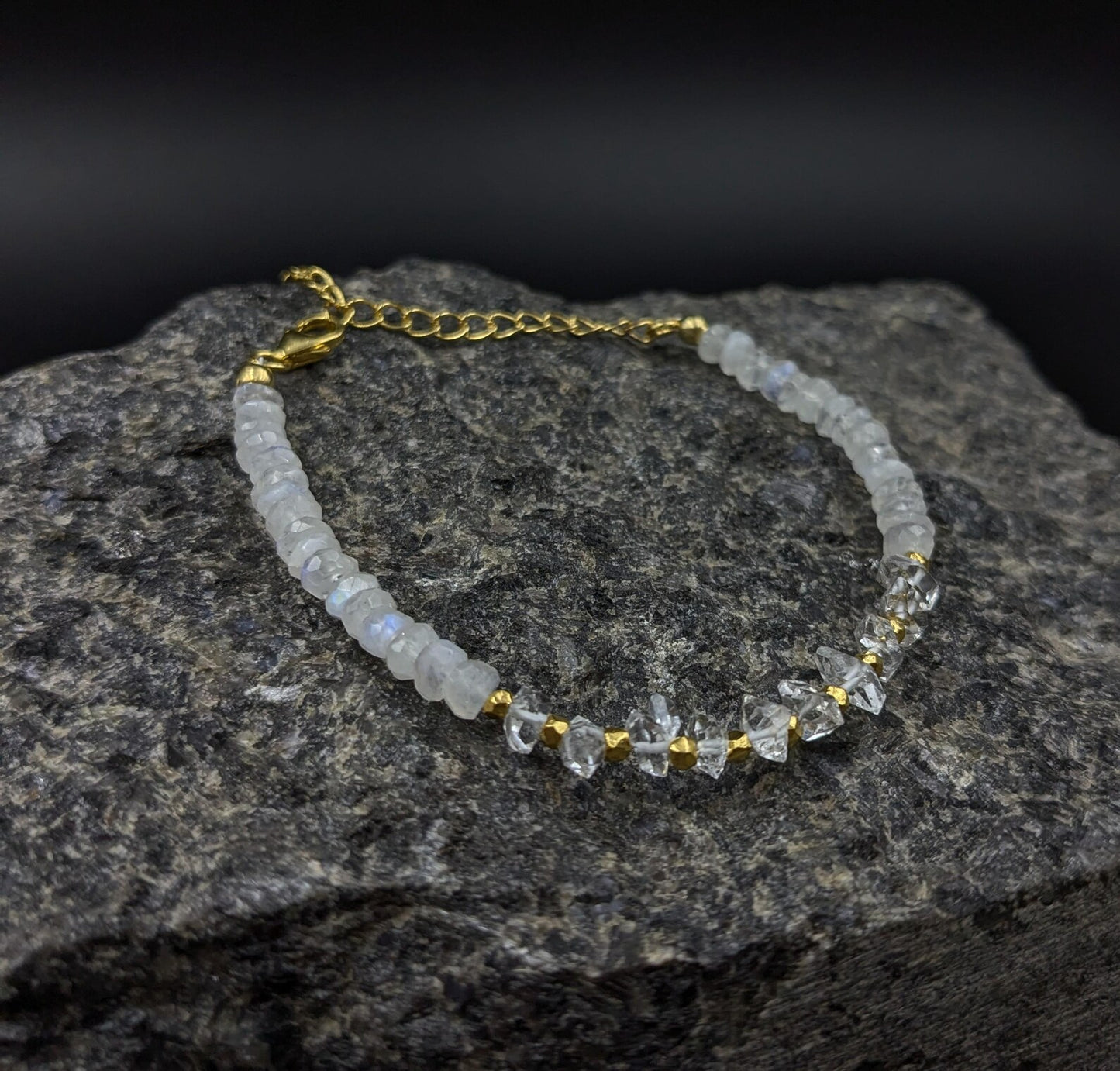 Rainbow Moonstone & Herkimer Diamond Bracelet