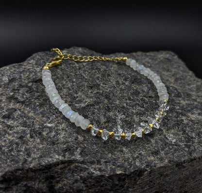 Rainbow Moonstone & Herkimer Diamond Bracelet