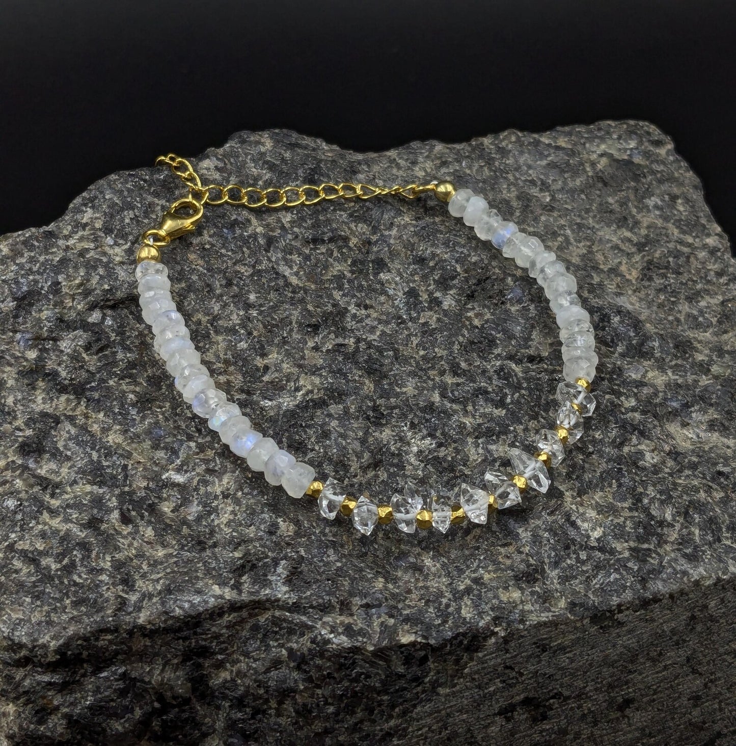 Rainbow Moonstone & Herkimer Diamond Bracelet