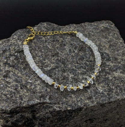 Rainbow Moonstone & Herkimer Diamond Bracelet