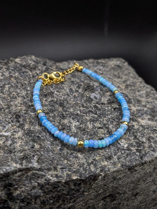 Tanzanite Ethiopian Opal Bracelet Smooth Rondelle Opal Beads