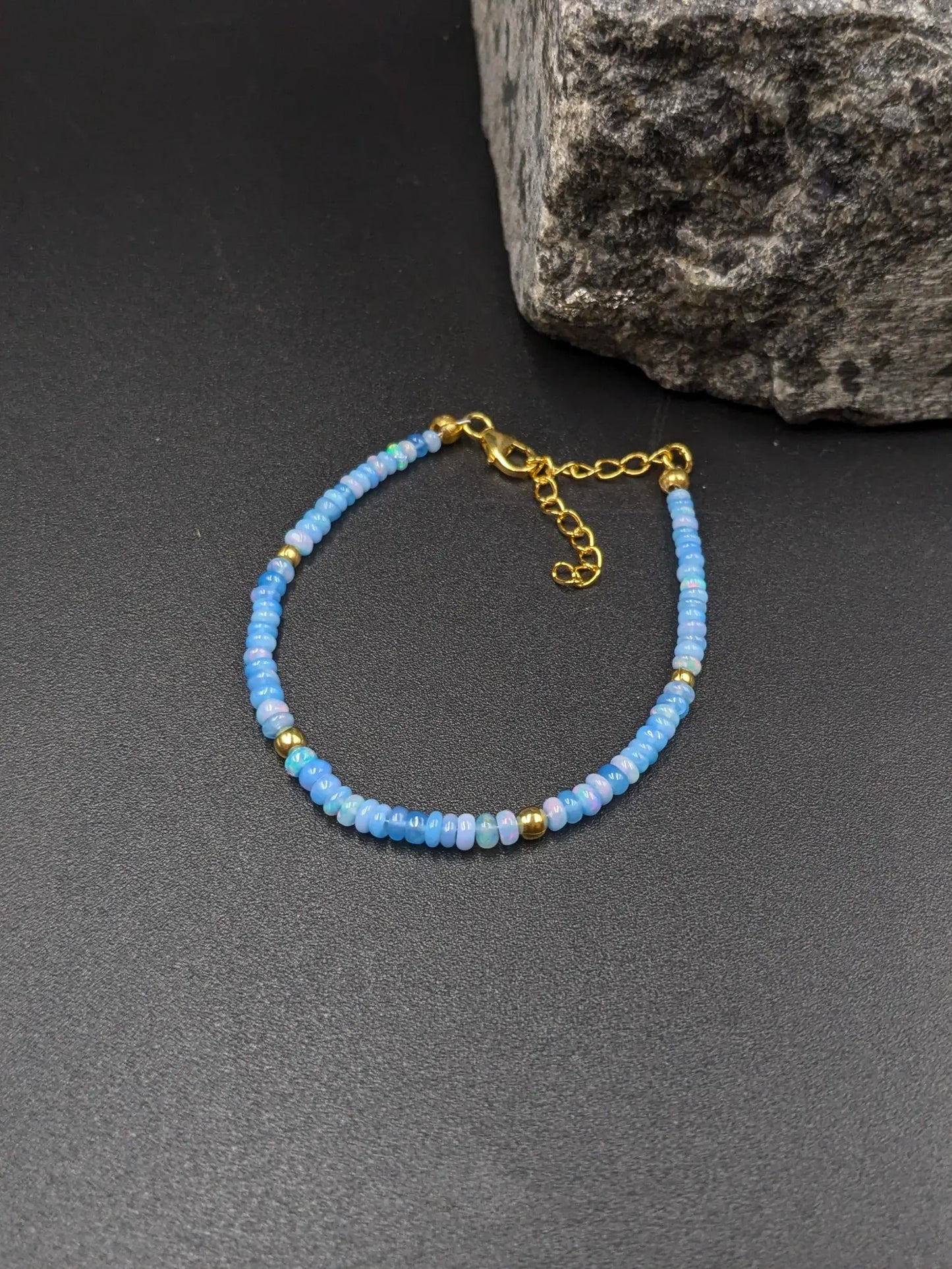 Tanzanite Ethiopian Opal Bracelet Smooth Rondelle Opal Beads