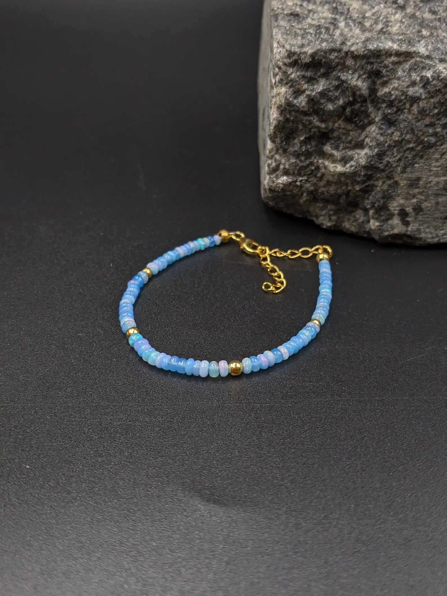 Tanzanite Ethiopian Opal Bracelet Smooth Rondelle Opal Beads