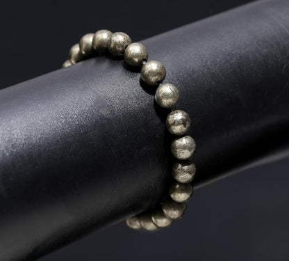 Pyrite Beads Genuine Natural Grade 8 mm Top Grade Round 7 Inches Bracelet