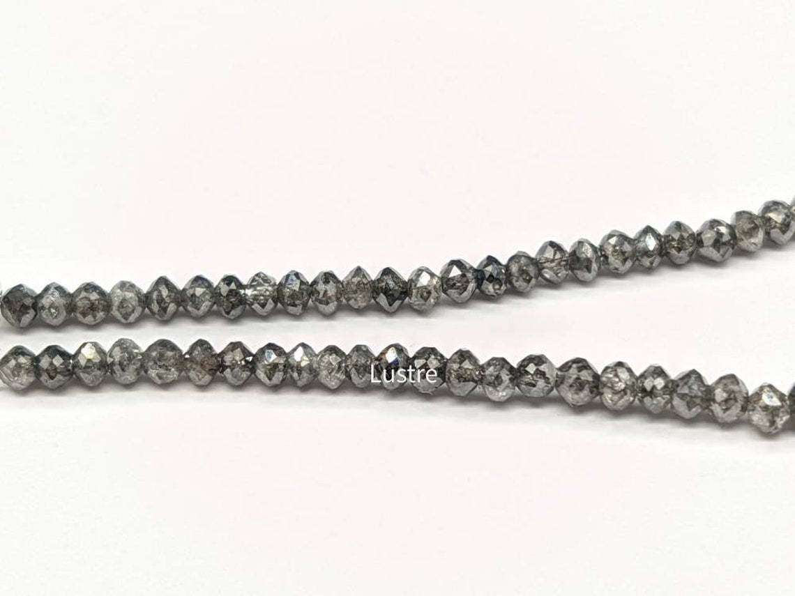 Dark Gray Round Diamond Bead Strand AAA+ 100% Natural Dark Grey Genuine Diamond Bead Far Size Faceted Diamond Beads Strand For Handmade Gift