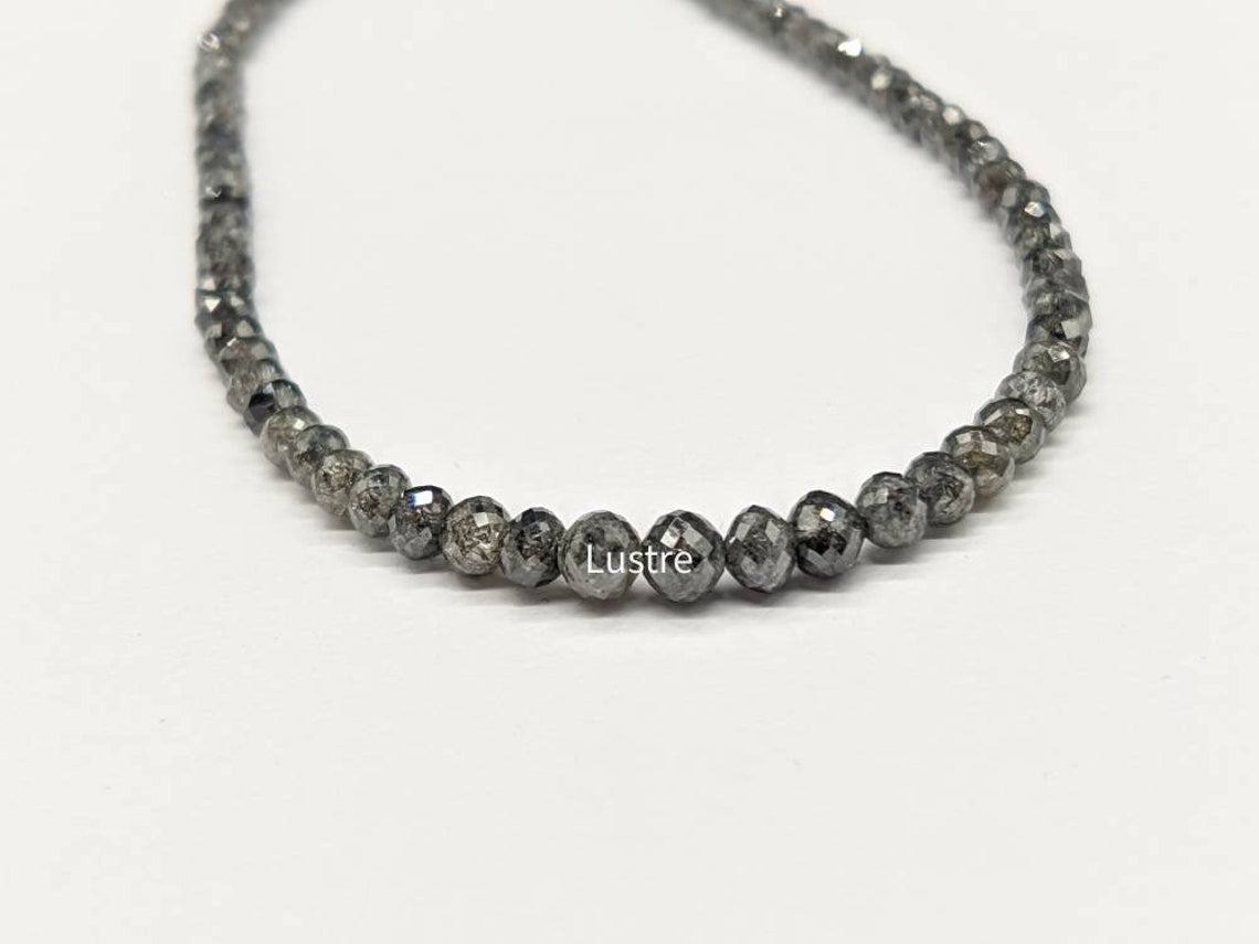 Dark Gray Round Diamond Bead Strand AAA+ 100% Natural Dark Grey Genuine Diamond Bead Far Size Faceted Diamond Beads Strand For Handmade Gift