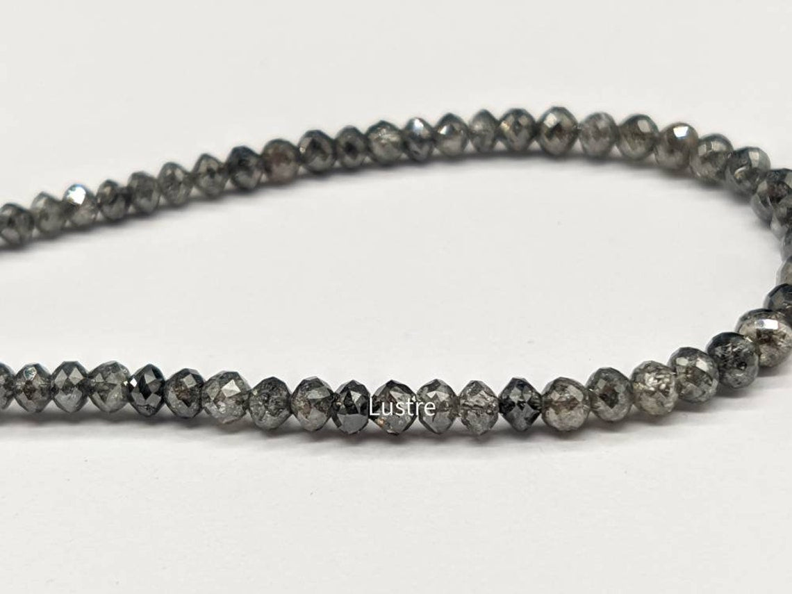 Dark Gray Round Diamond Bead Strand AAA+ 100% Natural Dark Grey Genuine Diamond Bead Far Size Faceted Diamond Beads Strand For Handmade Gift