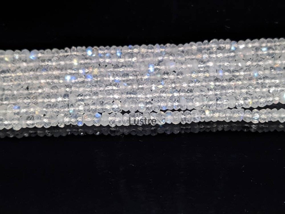 Rainbow Moonstone Faceted Rondelle 4 mm Natural Blue Flashy 16 Inches Strands