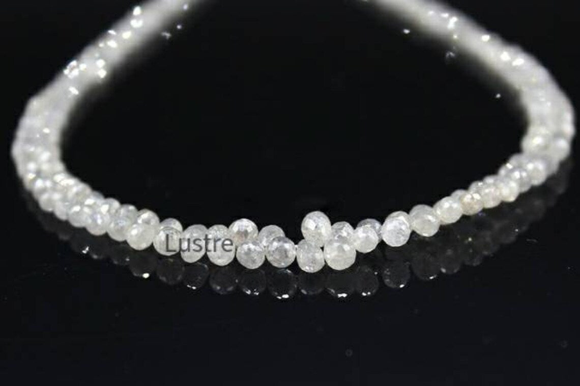 White Briolette Diamond Beads  2.5 - 3.5 mm Tear Drop Shape Diamond  Beads