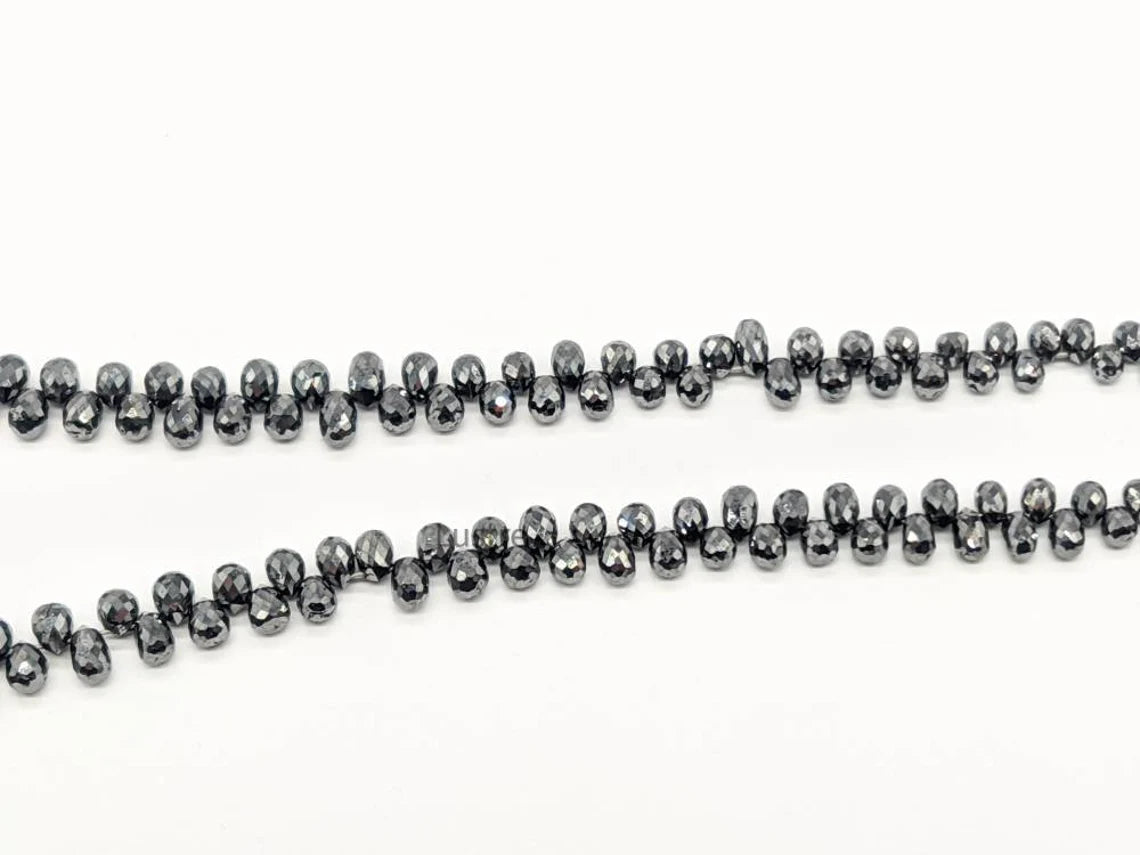 Black Diamond Briolette 3 - 3.8 mm Natural Sparkling Black Teardrop Strands